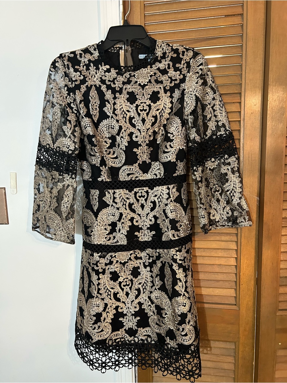 ANTONIO MELANI Black Dress with Gold Lace Overlay